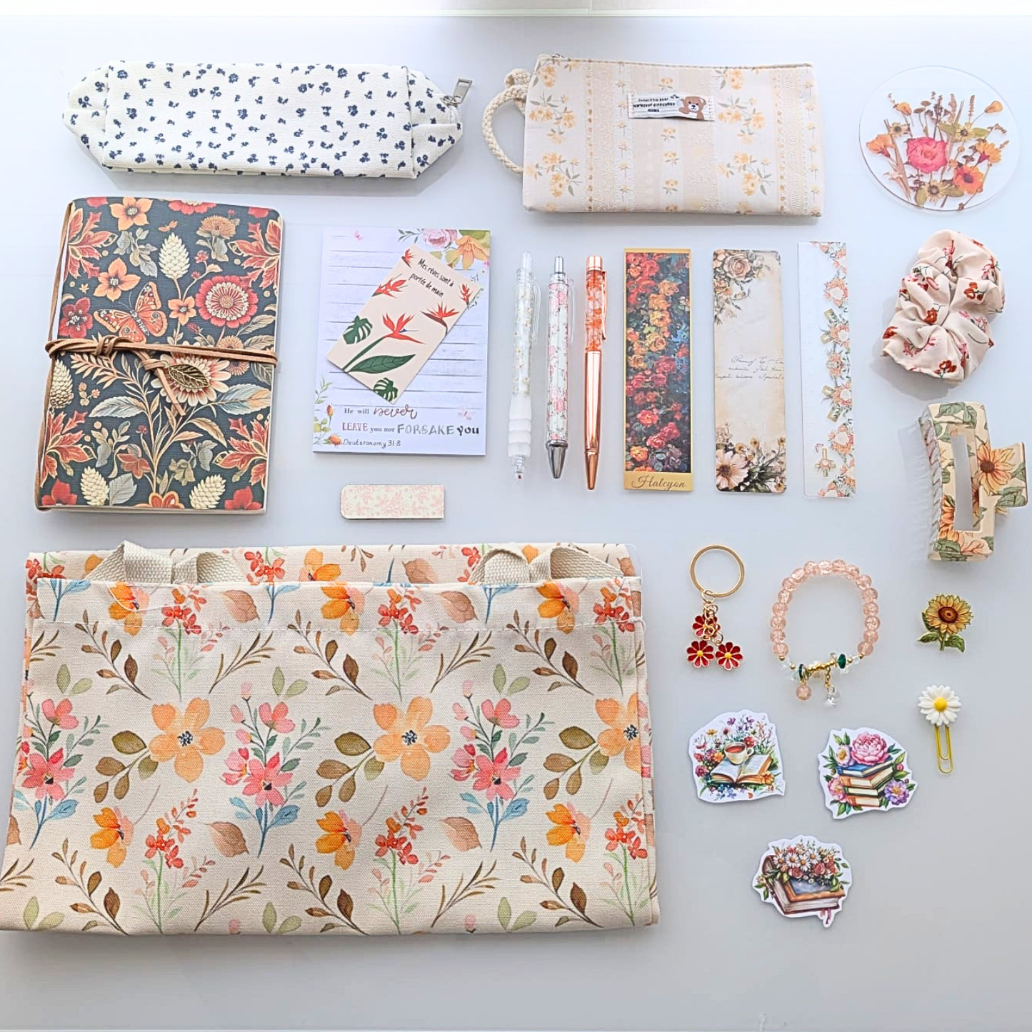 Box coffret papeterie floral jaune orange rouge