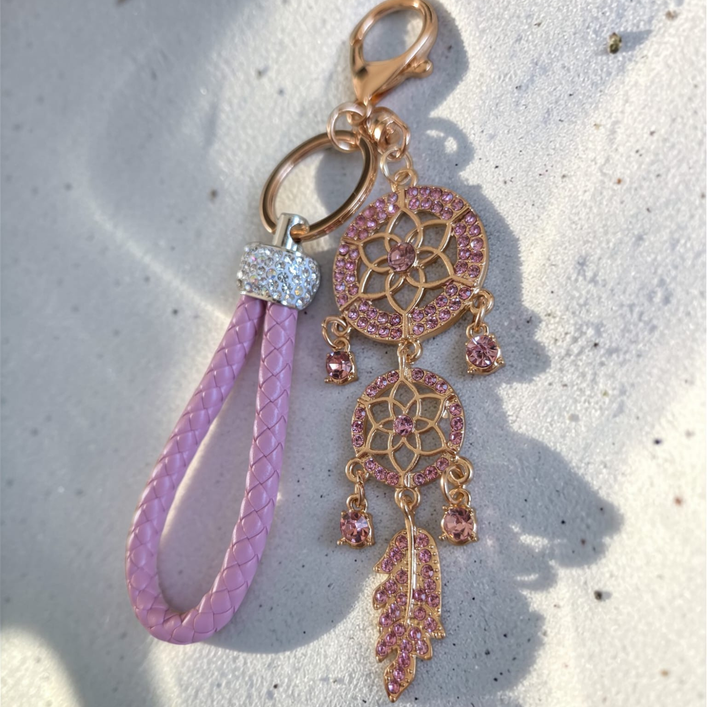 Porte-clés attrape-rêves rose