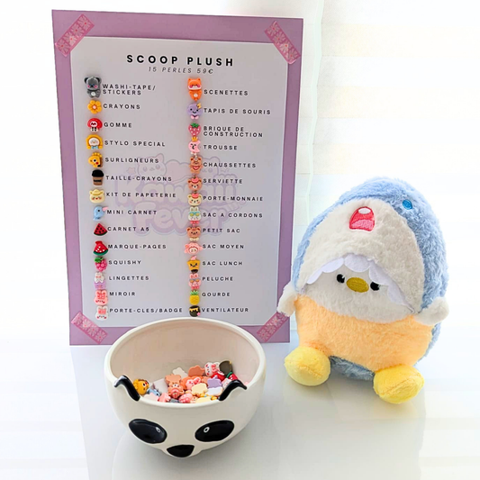 scoop avec des articles xxl (peluche, sac, serviette, cahier a5, tapis de souris etc)