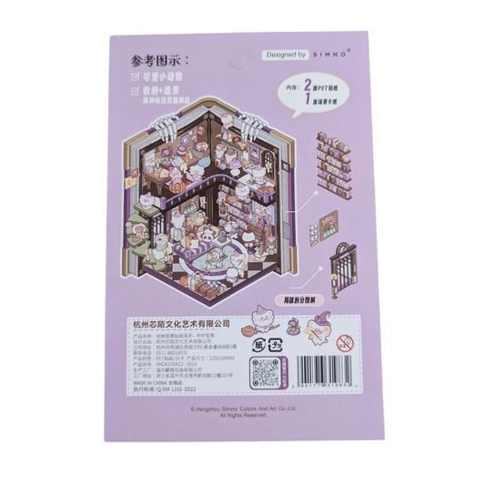 Scénette Fantasy Library Kawaii - Planche de Stickers