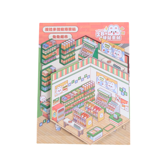 Scénette Market Rabbit Kawaii - Planche de Stickers
