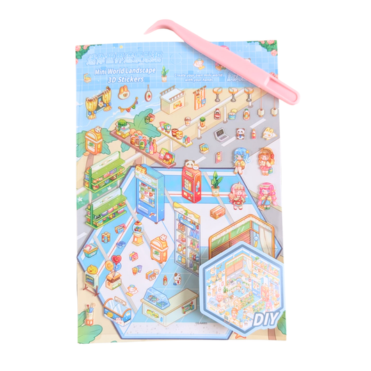 Scénette Market Girl Kawaii - Planche de Stickers avec pince
