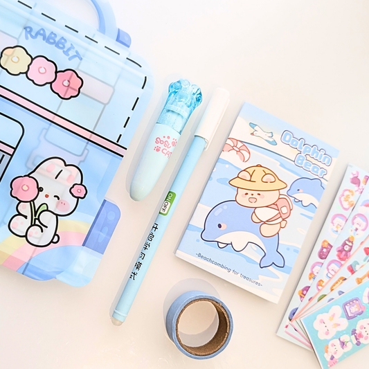 pochette surprise bleu kawaii, papeterie