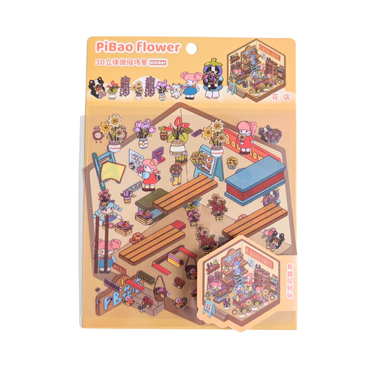 Scénette Pibao Flower Kawaii - Planche de Stickers