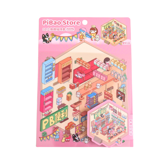 Scénette Pibao Store Kawaii - Planche de Stickers