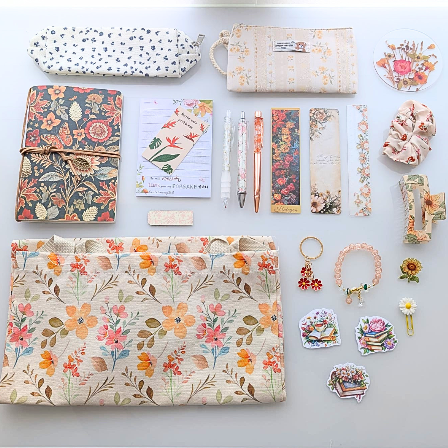 Box coffret papeterie floral jaune orange rouge