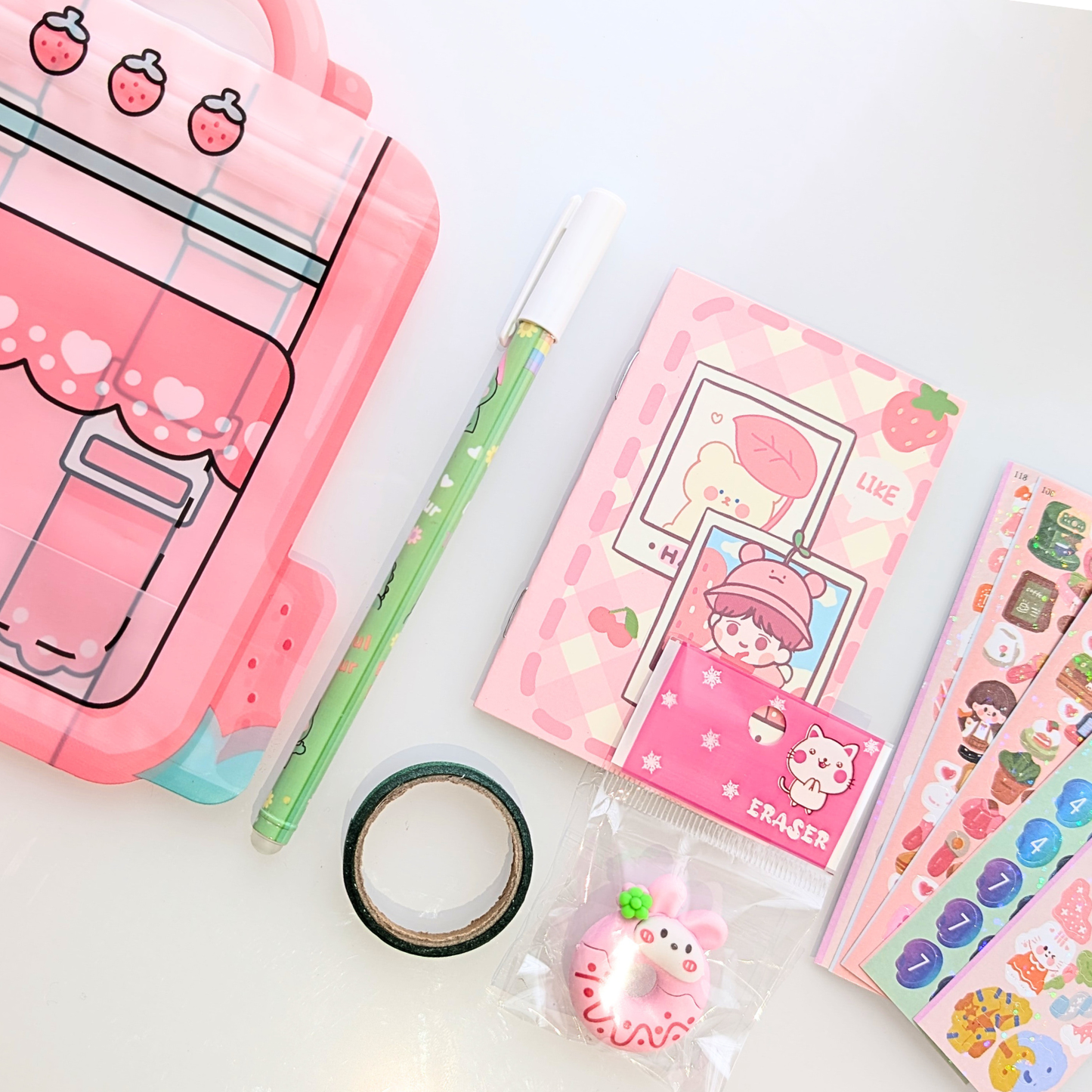 pochette surprise kawaii rose vert, papeterie