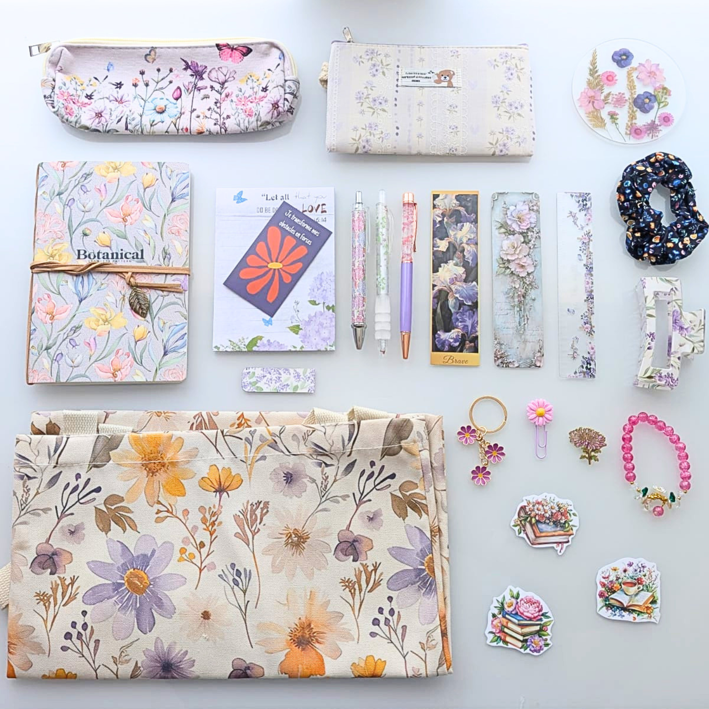 Box coffret floral papeterie violet jaune