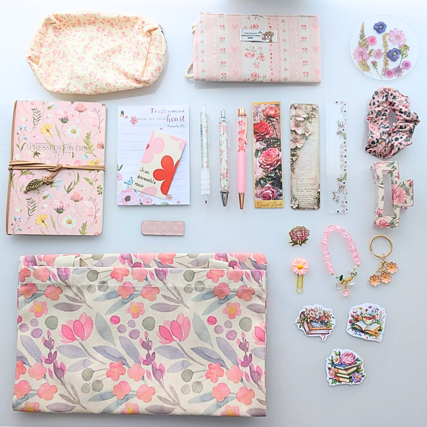 Box coffret papeterie rose floral