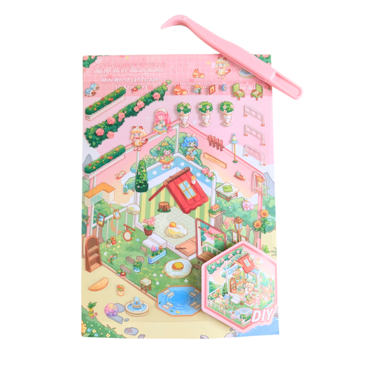 Scénette Garden Kawaii - Planche de Stickers avec Pince