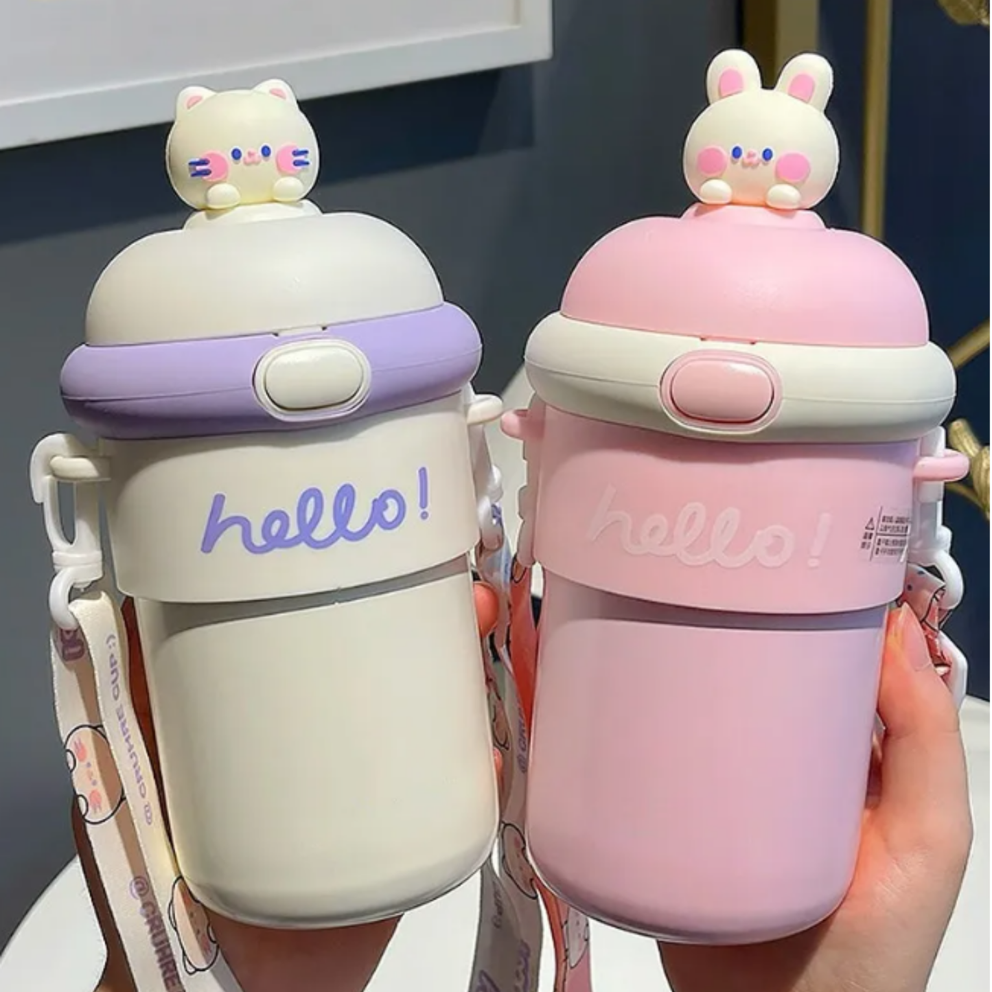 Gourde Kawaii avec Paille & Autocollants 3D