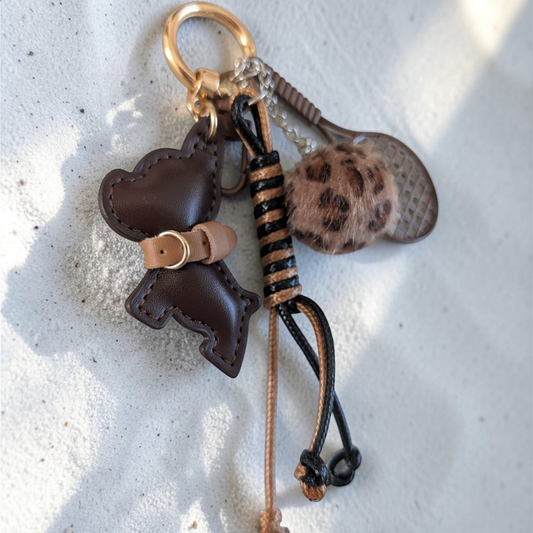 Porte-clés chien raquette marron