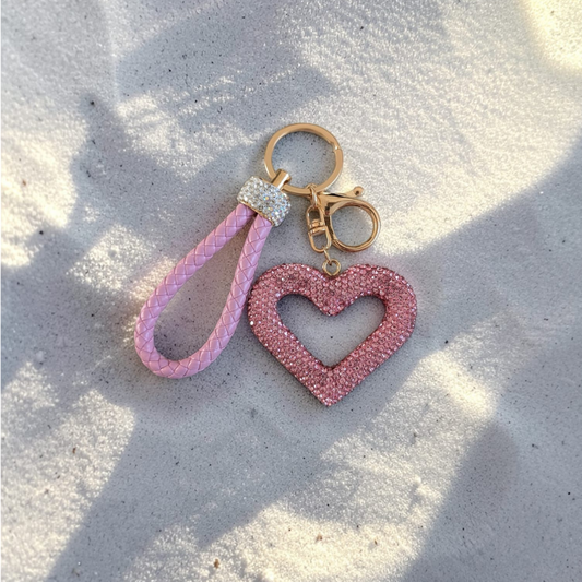 Porte-clés coeur rose en strass